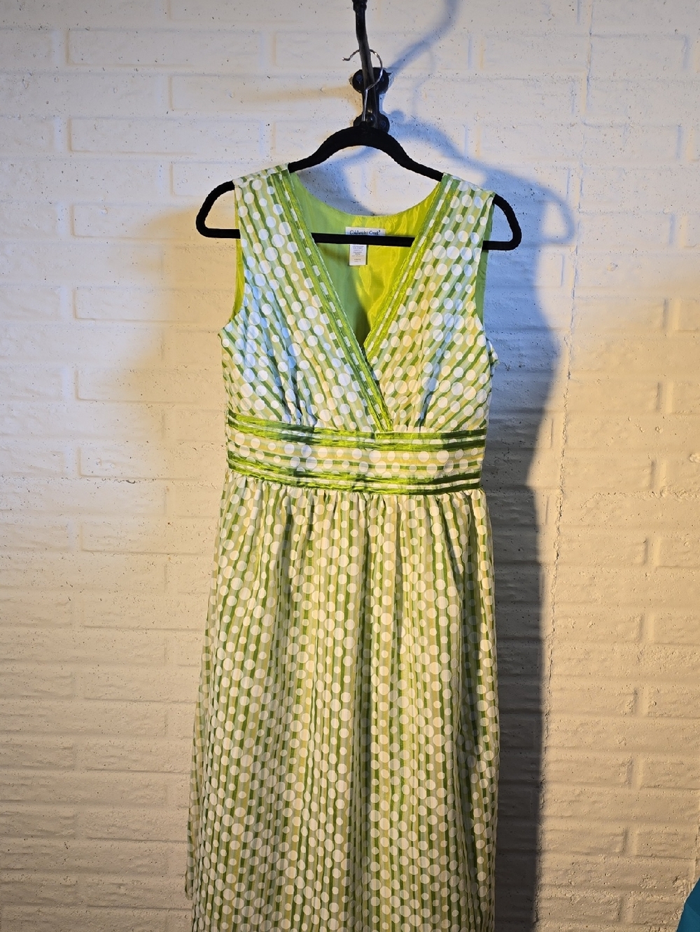 Coldwater Creek Lime & White Polka Dot Sleeveless Midi Dress